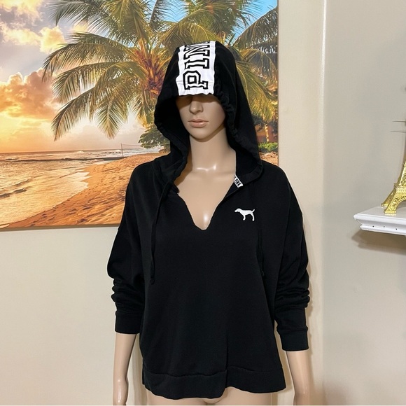 Victoria’s Secret PINK Nation Black Split Neck Hoodie Small - Picture 7 of 10